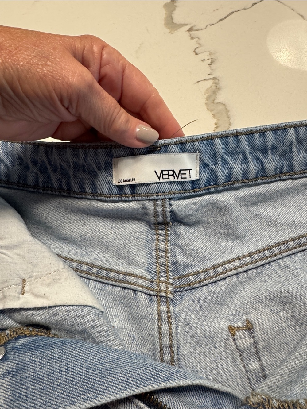 Vervet light blue Distressed Denim Shorts - High waist and asymmetrical fly. - Picture 2 of 4